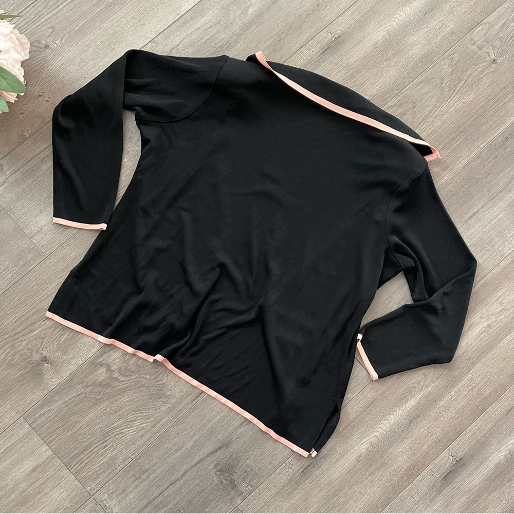 New Misook Black Pink Trim Cardigan Sweater 1 Petite - Picture 2 of 3
